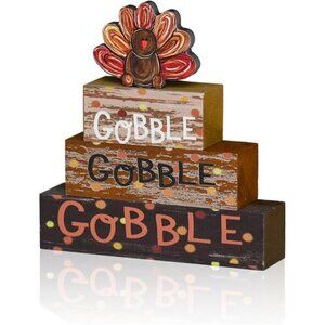 Thanksgiving Decor Indoor Wooden Block Signs, Turkey Decor Gobble for